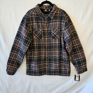 CAT Caterpillar Shacket Shirt Jacket Plaid Faux Fur Lining Iron Gate Small